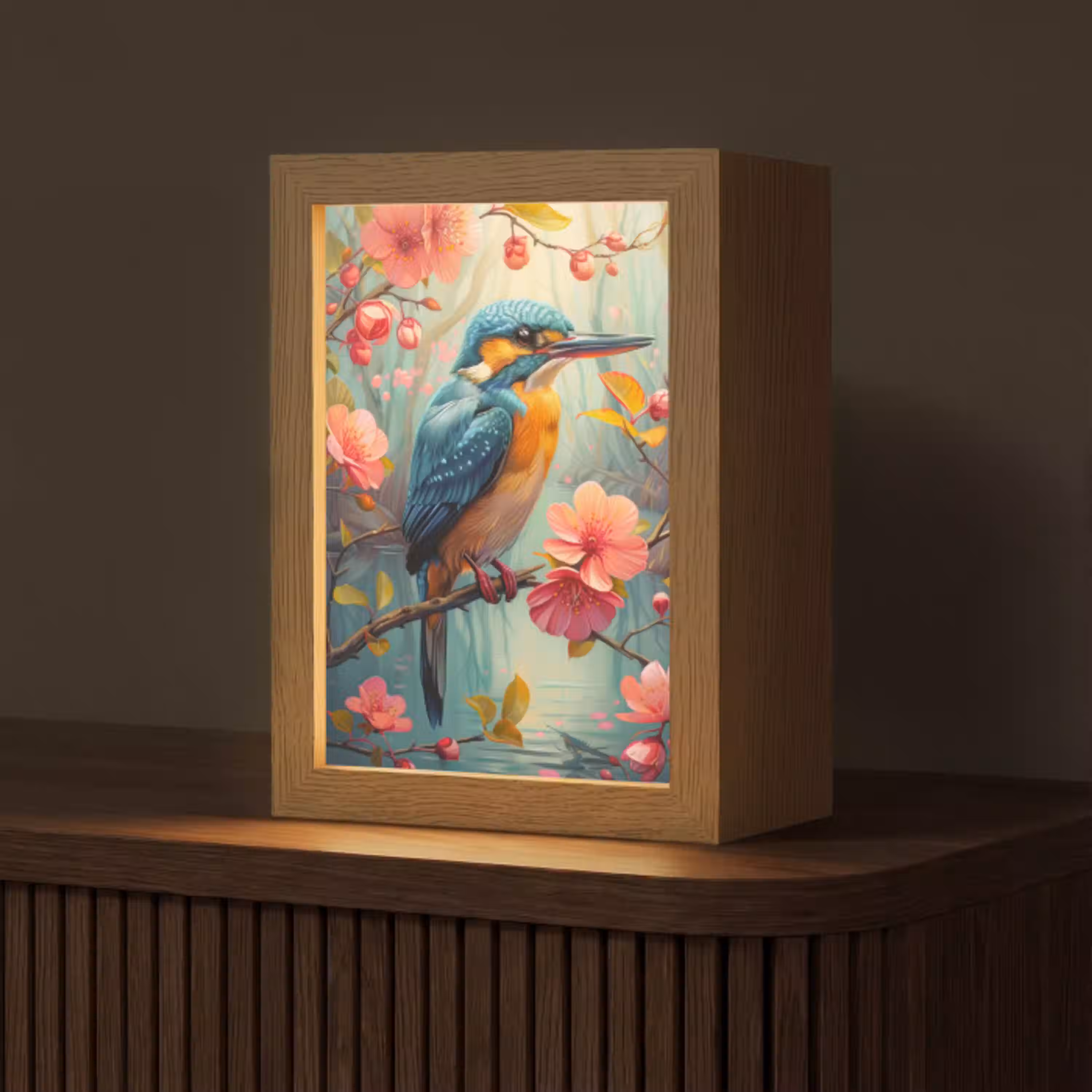 IJsvogel - Bloesem - Natuur - Vogels - Bloemen Light Box met kabel (Tafellamp) klein -z3d_website