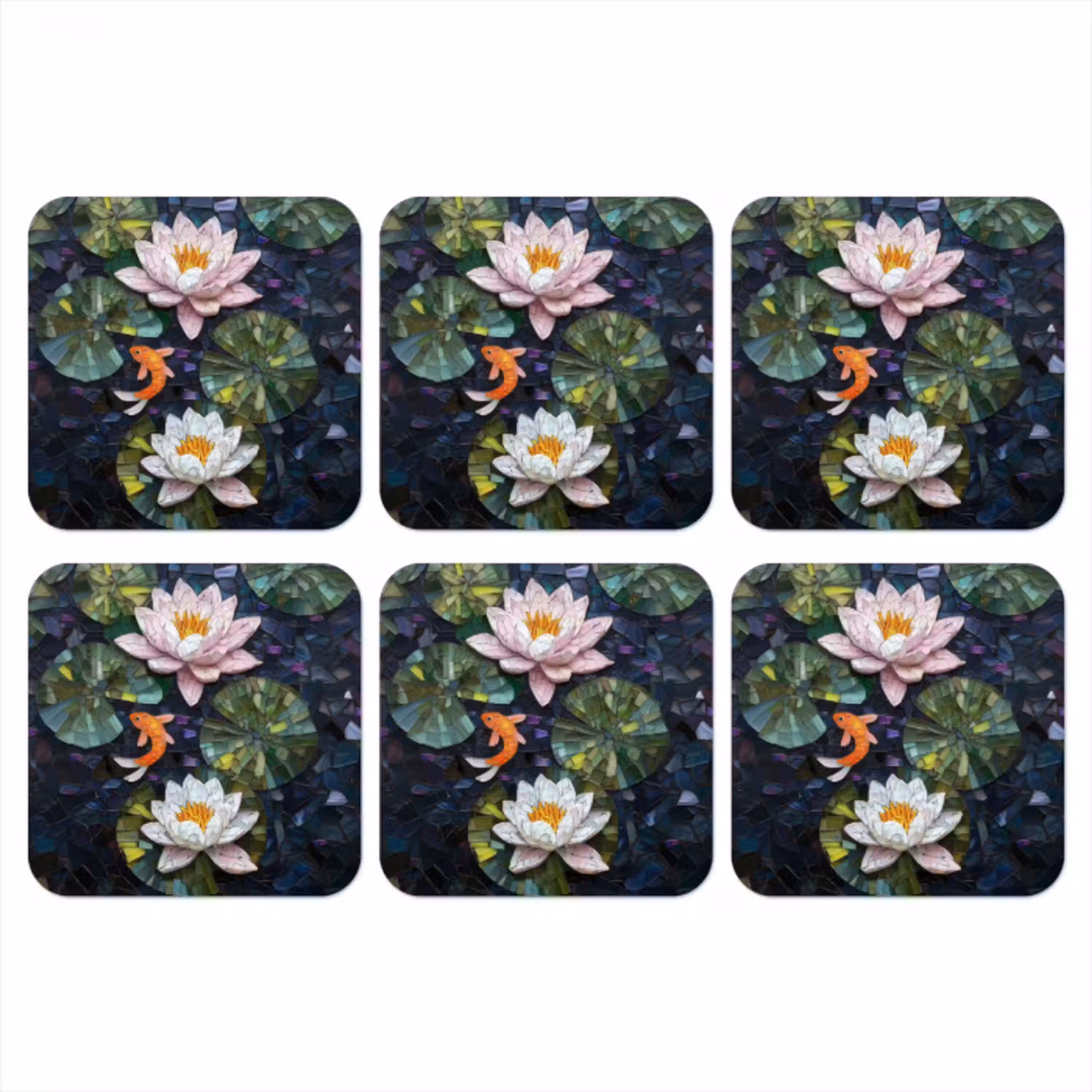 Glasstukjes - Leliebladeren - Vis - Oranje onderzetter kurk middel -3d
