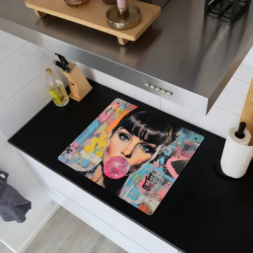 Kauwgom - Vrouw - Penseelstreken - Modern Inductie beschemer met haakjes middel -sfeer1