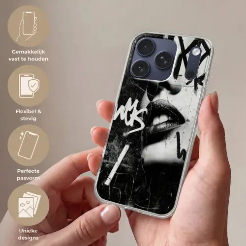 Gezicht - Mond - Graffiti - Zwart Telefoonhoesje iPhone 17 Pro klein -sfeer3_NL