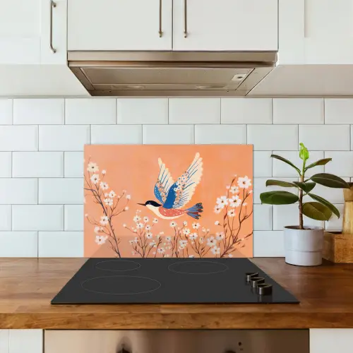 Vogel - Bloesemtakken - Warm - Kleurrijk keuken achterwand spatscherm klein -sfeer2