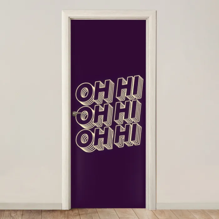 Oh hi - Paars - 3D deurposter klein -3d_beige