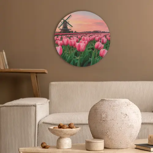 Tulpen - Molen - Nederland Akoestische PET Vilt - Rond klein -sfeer1