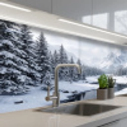 Sneeuwlandschap - Bergen - Rivier - Winter keuken achterwand 2 middel -3d_schuin