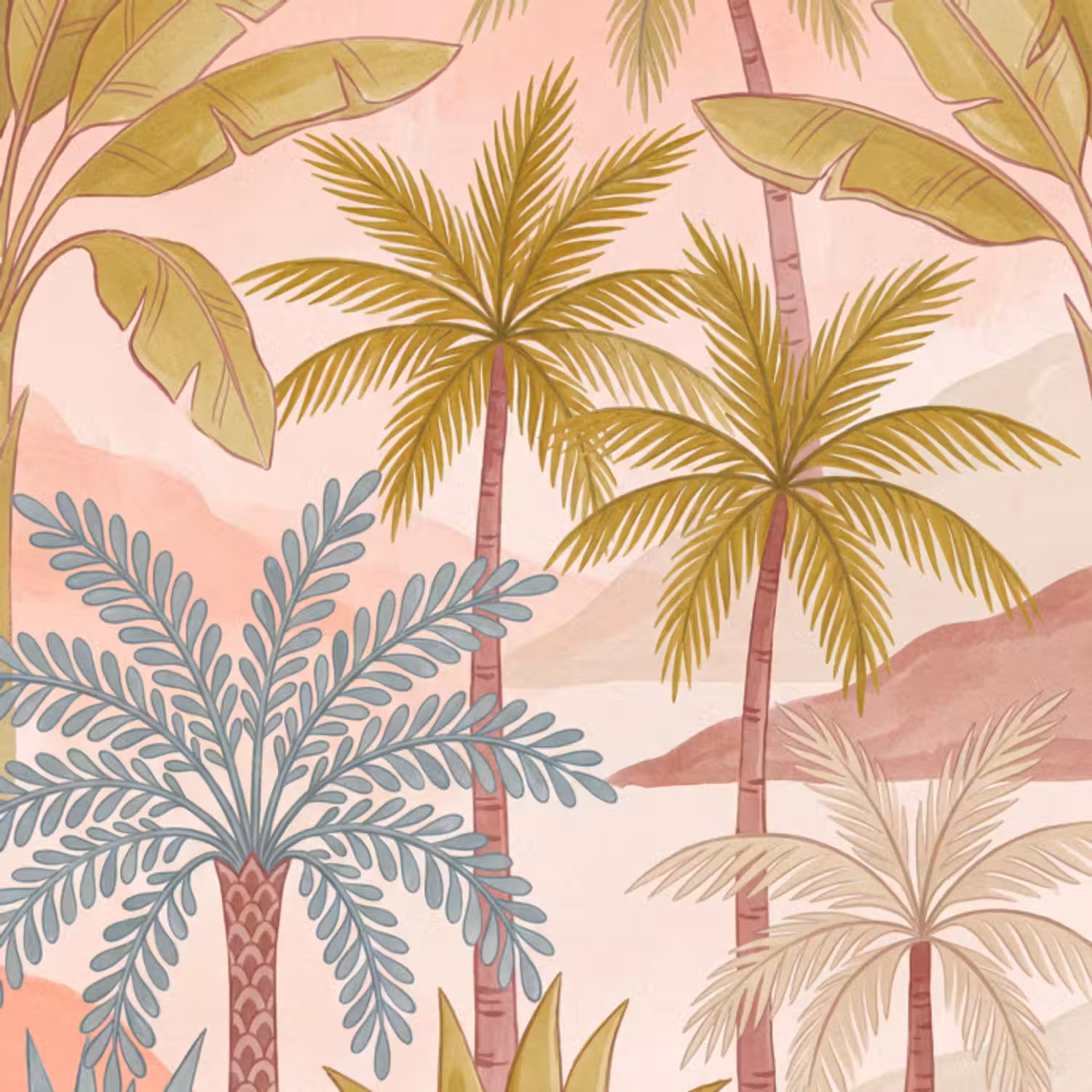 Behang - Illustratie - Palmbomen - Kleurrijk