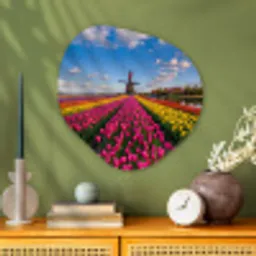 Tulpen - Holland - Molen - Kleurrijk Wandcirkel Organisch Aluminium middel -sfeer2