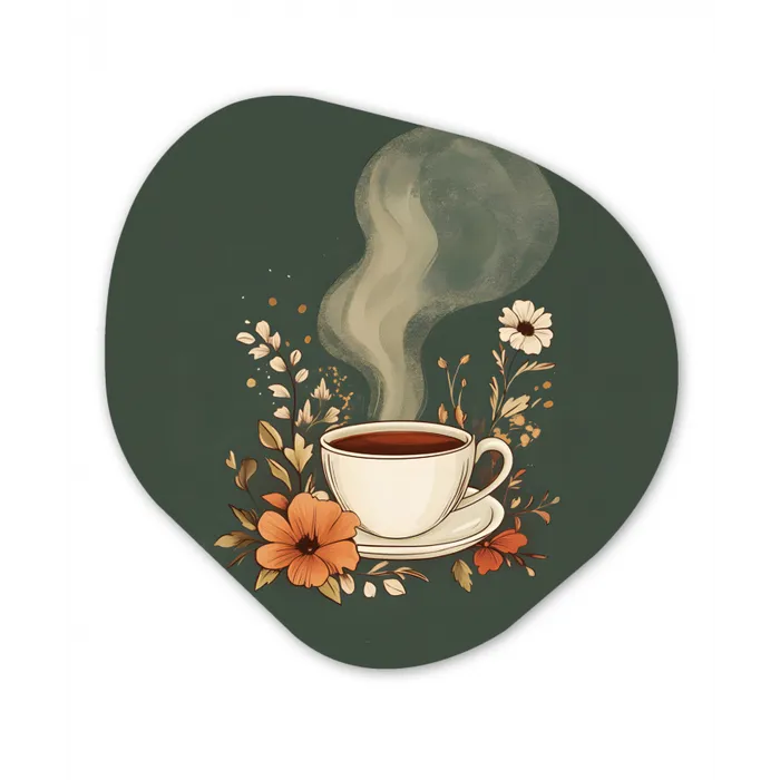 Kop - Bloemen - Groen - Koffie Wandcirkel Organisch Plexiglas middel -3d