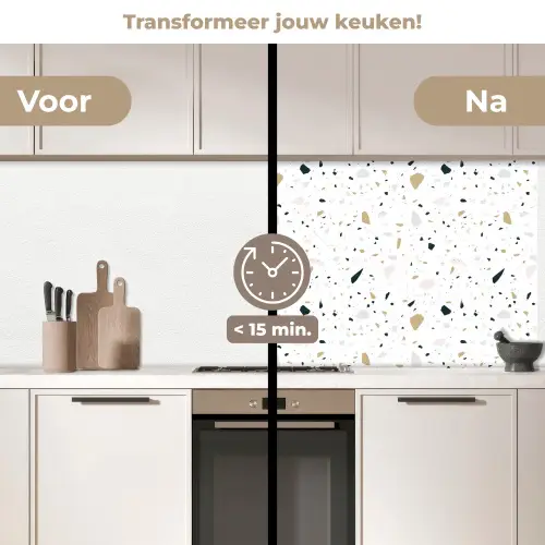 Terrazzo - Patroon - Wit - Neutraal keuken achterwand 2 middel 871 -voor-na2_NL