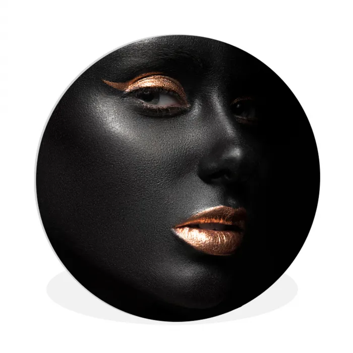 Vrouw - Make-up - Koper - Zwart Wandcirkel kunststof plaat 5mm dik klein -3d