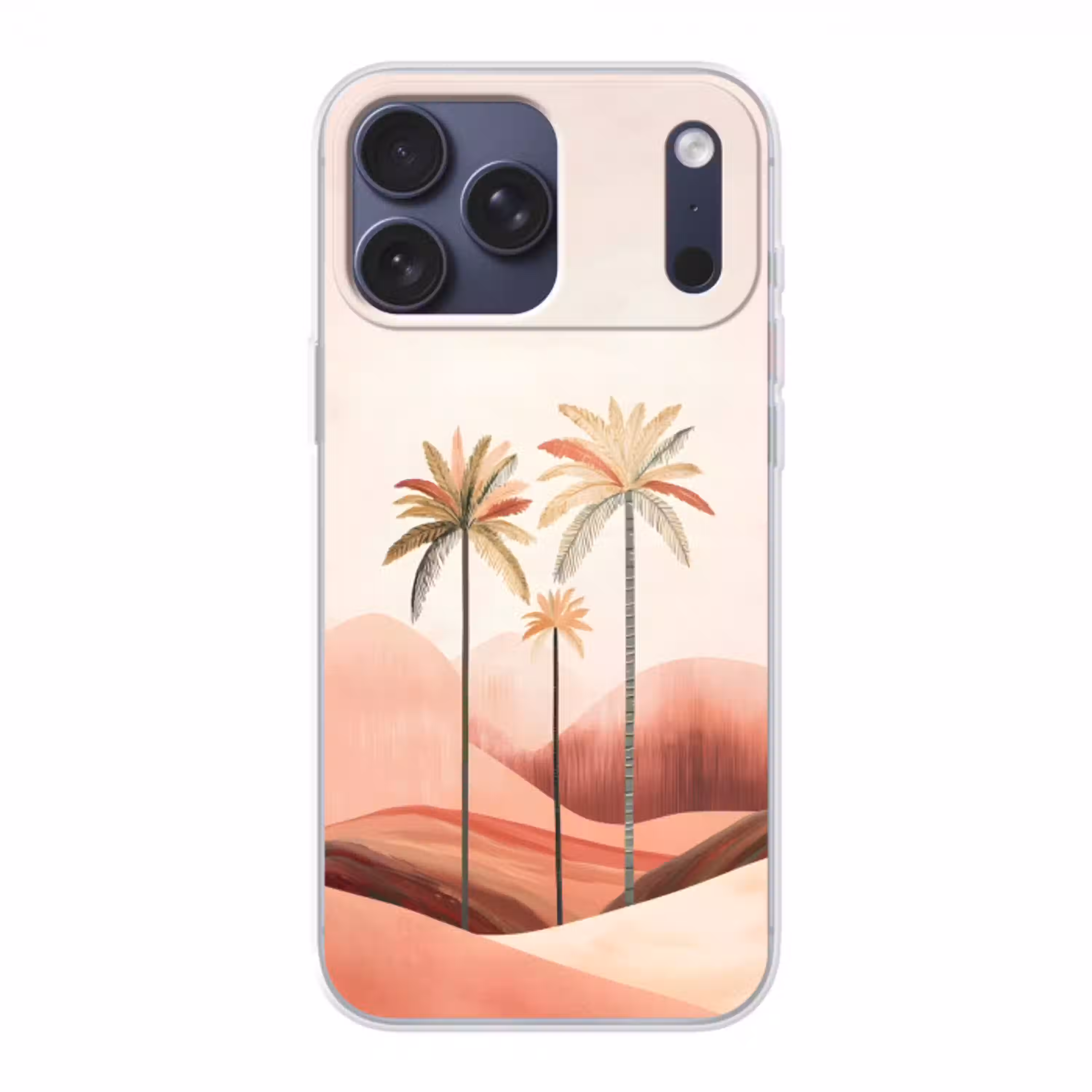 Palmbomen - Heuvels - Minimalistisch - Zachtroze Telefoonhoesje iPhone 17 Pro Max klein -3d