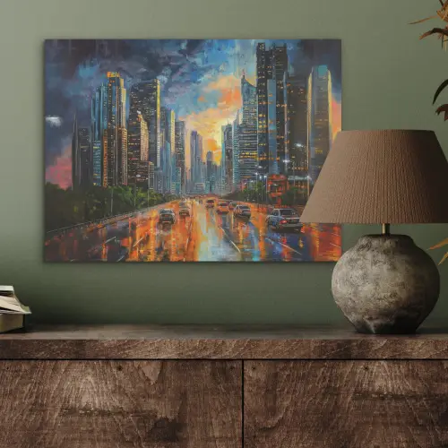 Auto - Skyline - Zon - Blauw PET vilt klein -sfeer2