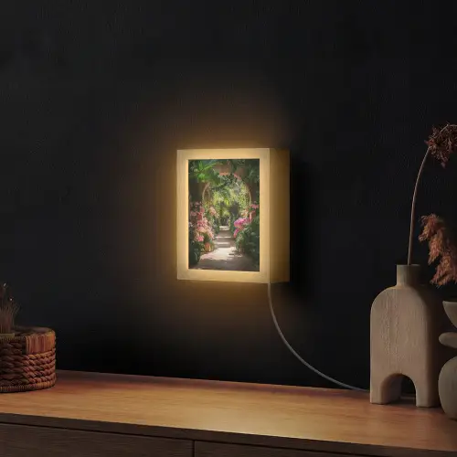 Doorkijk - Tropisch - Bloemen - Natuur Light Box met kabel (Wandlamp) klein -sfeer1