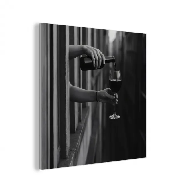 Wijnfles - Glas - Handen - Raam aluminium wit klein -3d