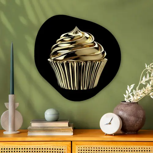 Cupcake - Eten - Goud - Zwart Wandcirkel Organisch Plexiglas middel -sfeer2