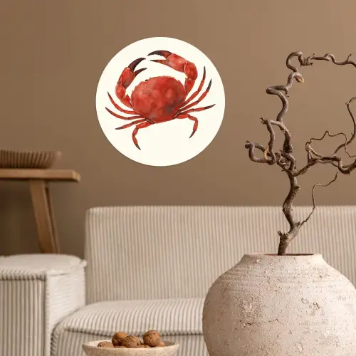 Krab - Felrood - Poten Wandcirkel behangsticker klein -sfeer1