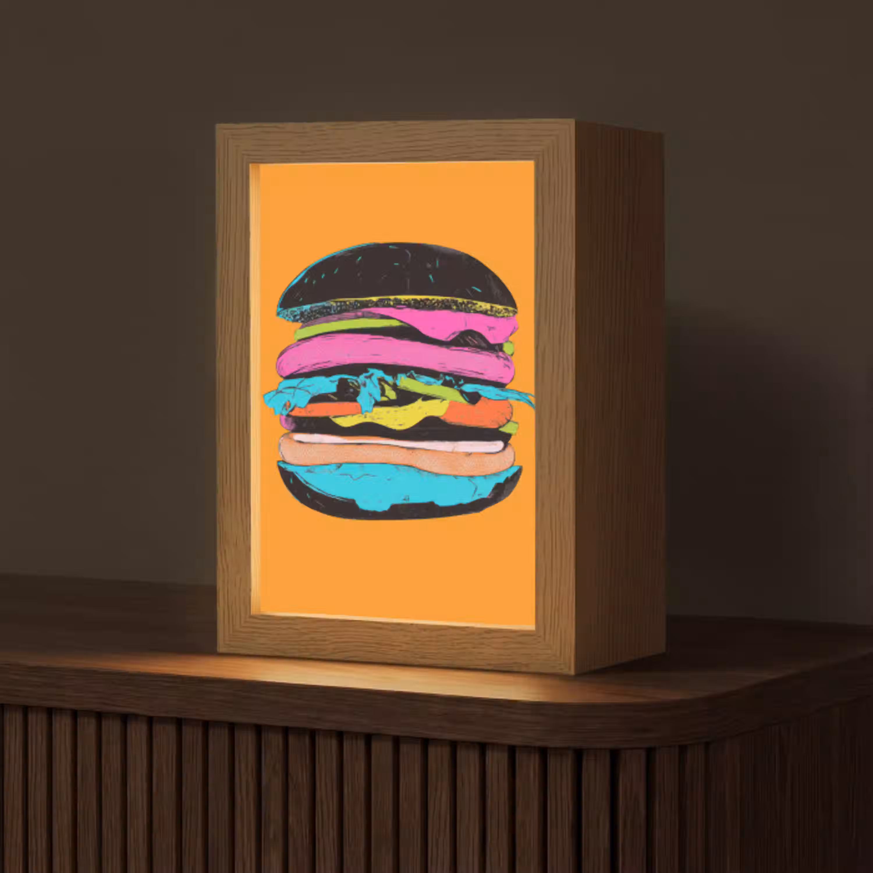 Hamburger - Kleurrijk - Speels Light Box met kabel (Tafellamp) klein -z3d_website