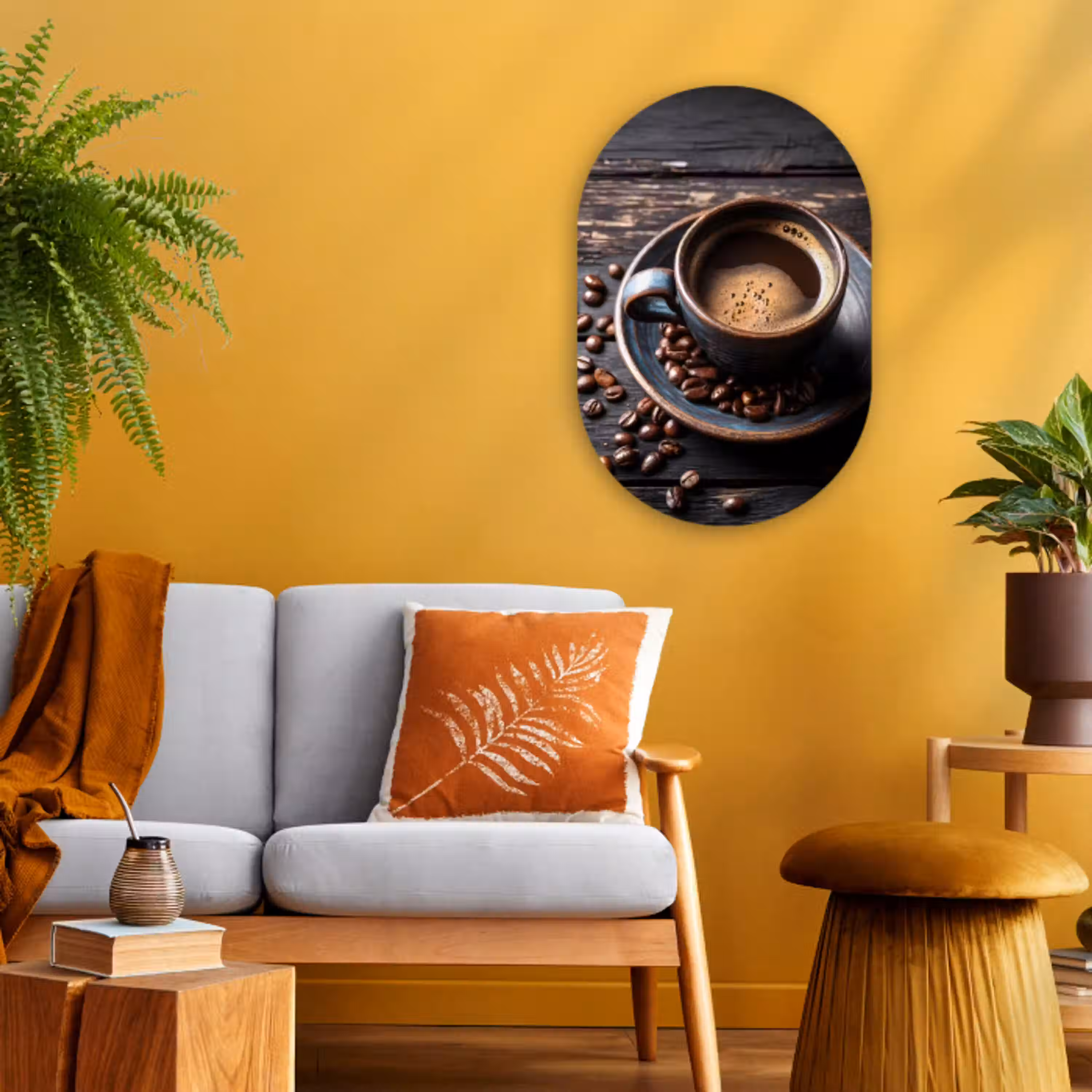 Kop - Koffie - Hout - Bonen Wandcirkel Ovaal Forex klein -sfeer4