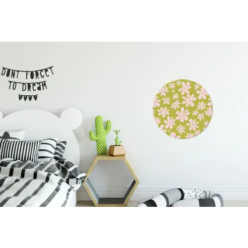 Bloemen - Roze - Getekend - Patroon Wandcirkel aluminium klein -kinderkamer