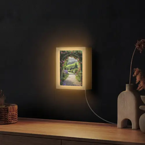 Doorkijk - Tuinboog - Bloemen - Natuur - Pad Light Box met kabel (Wandlamp) klein -sfeer1