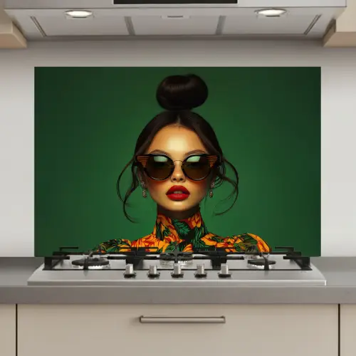 Vrouw - Groen - Modern - Bril - Abstract keuken achterwand spatscherm klein -3d_website