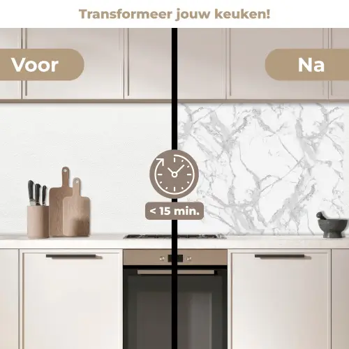 Marmer - Zuiver - Grijs - Aders keuken achterwand 2 middel 871 -voor-na2_NL