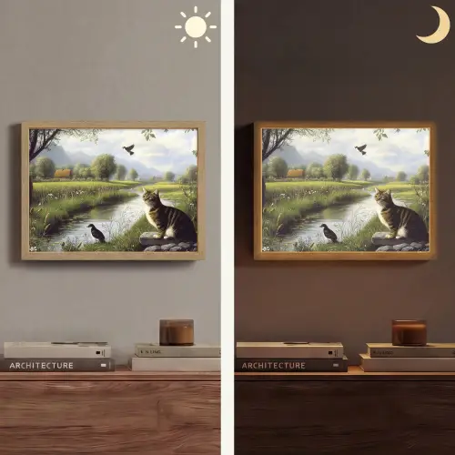 Kat - Beekje - Weide Light Box met batterij (Wandlamp) middel -sfeer3