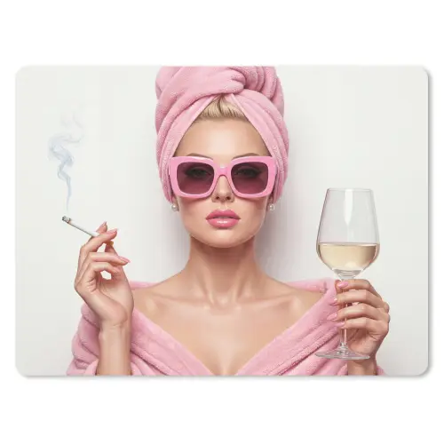 Vrouw - Roze - Wijn - Zonnebril muismat rubber klein -3d