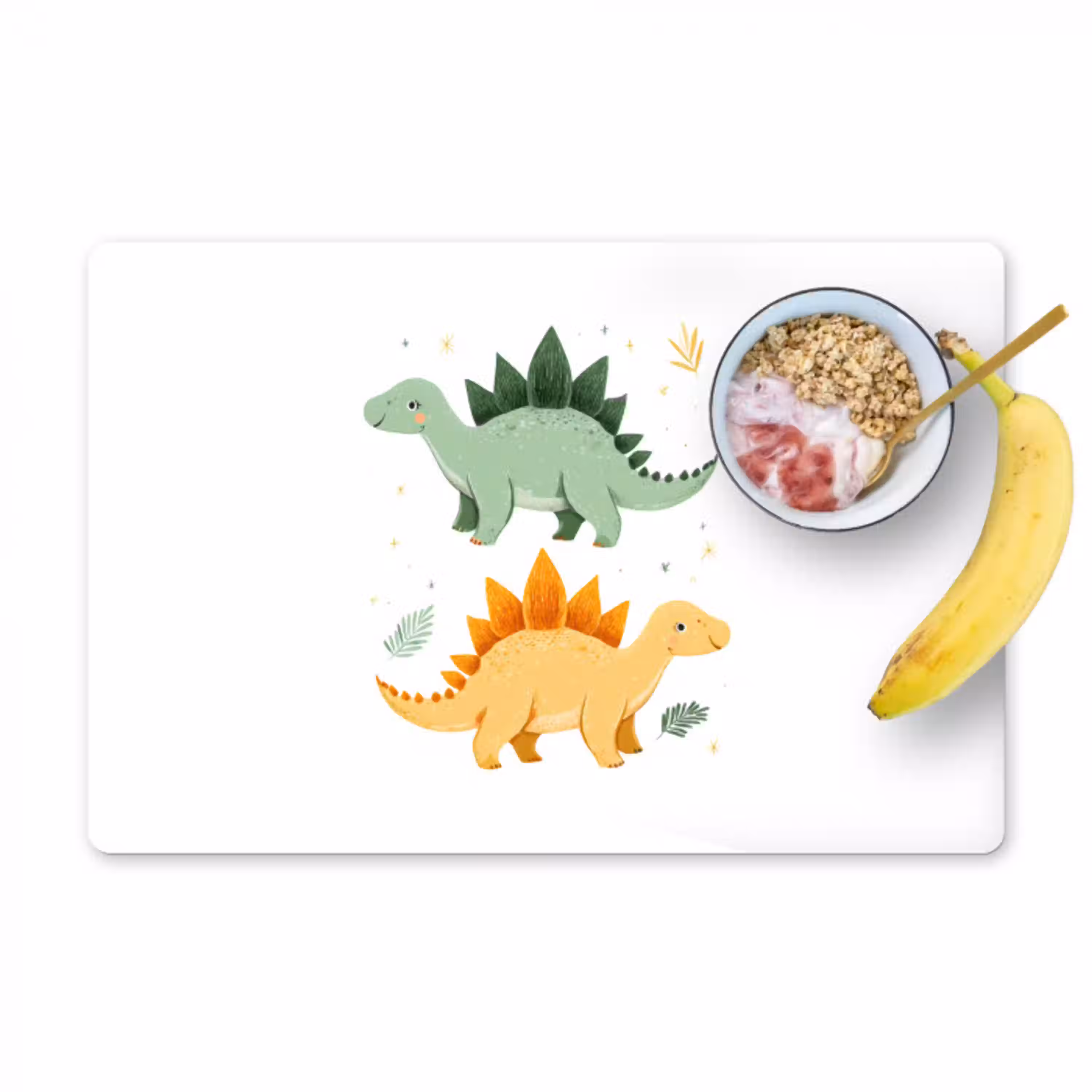 Sterren - Stegosaurussen - Blaadjes - Groen Placemat vinyl groot -zzzproduct_Kitchenyeah-website