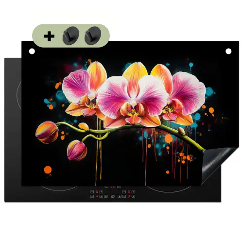 Orchidee - Graffiti - Kleurrijk - Bloemen - Abstract Inductie beschemer met haakjes klein -3d