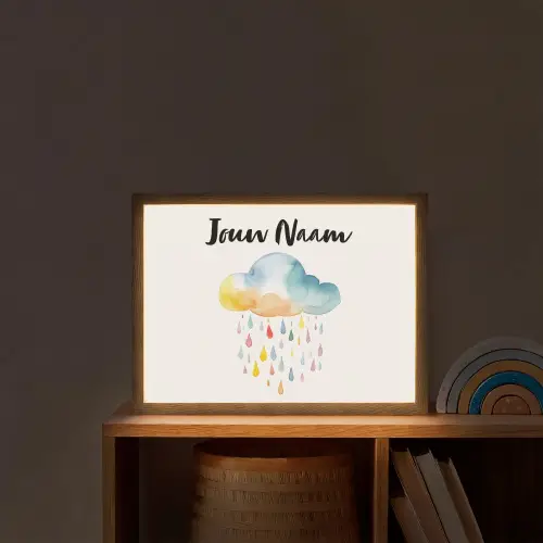 Wolk - Regen - Watercolor - Kleurrijk Light Box met batterij (Wandlamp kind) middel -sfeer1_kind