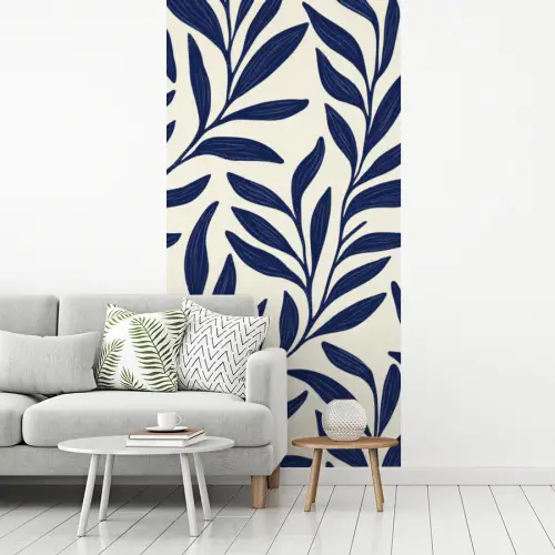 Bladeren - Klimop - Donkerblauw fotobehang vinyl groot -woonkamer