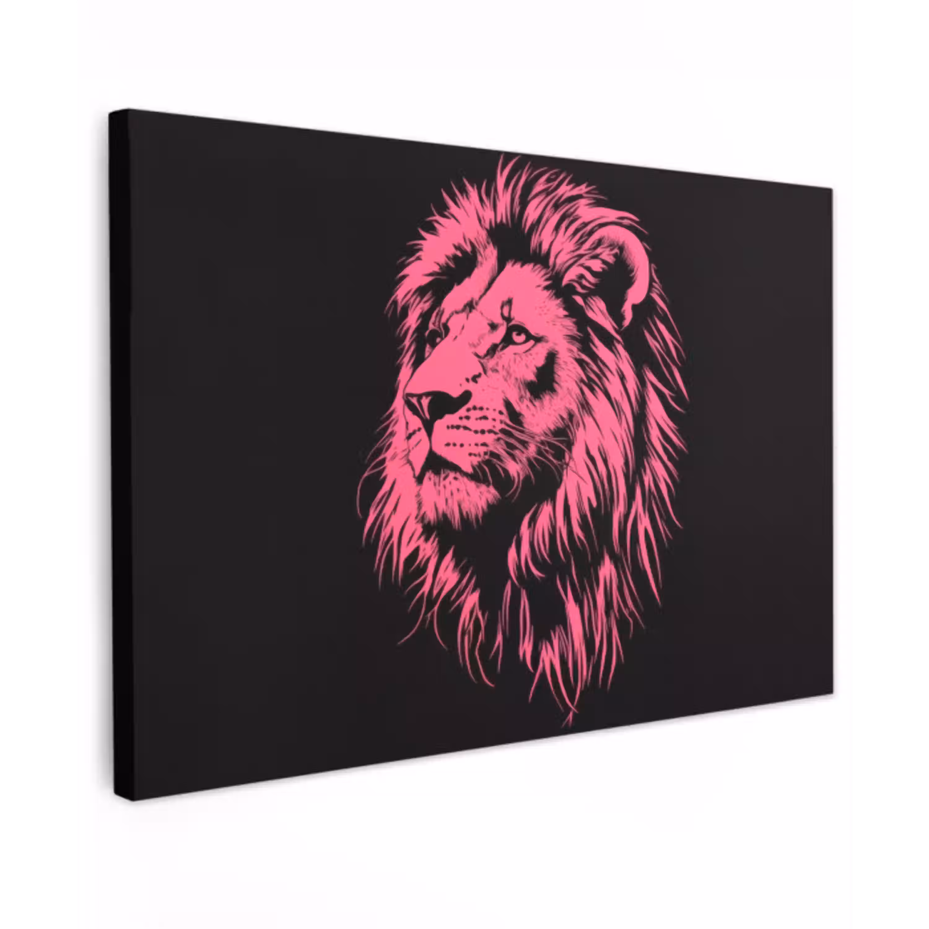 Leeuw - Zwart - Roze - Neon Tuinposter op houten frame 2 cm dik klein -3d