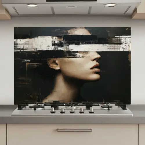 Gezicht - Vrouw - Zwart - Abstract keuken achterwand spatscherm klein -3d_website