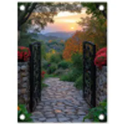 Landschap - Hek - Pad - Zonsondergang - Natuur tuinposter los doek klein -3d