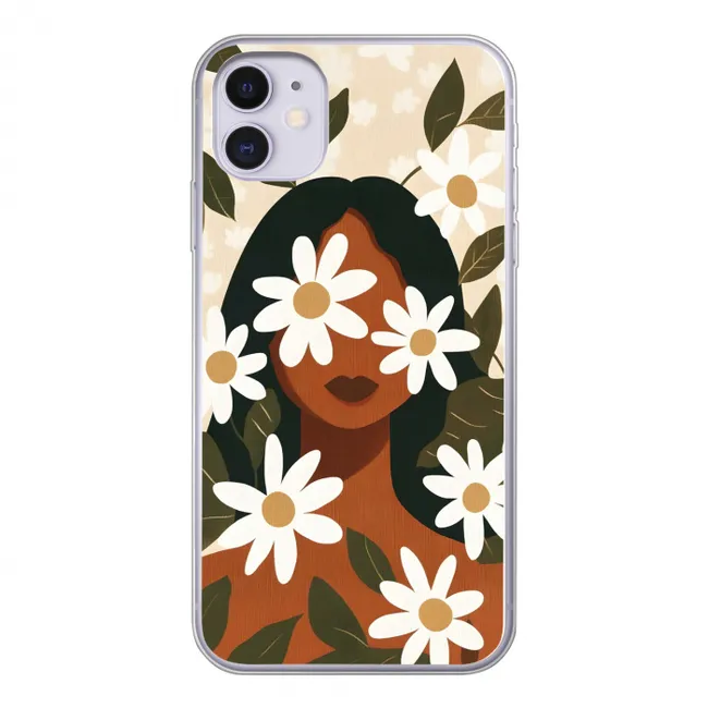 Illustratie - Vrouw - Madeliefjes - Wit Telefoonhoesje iPhone 11 klein -3d