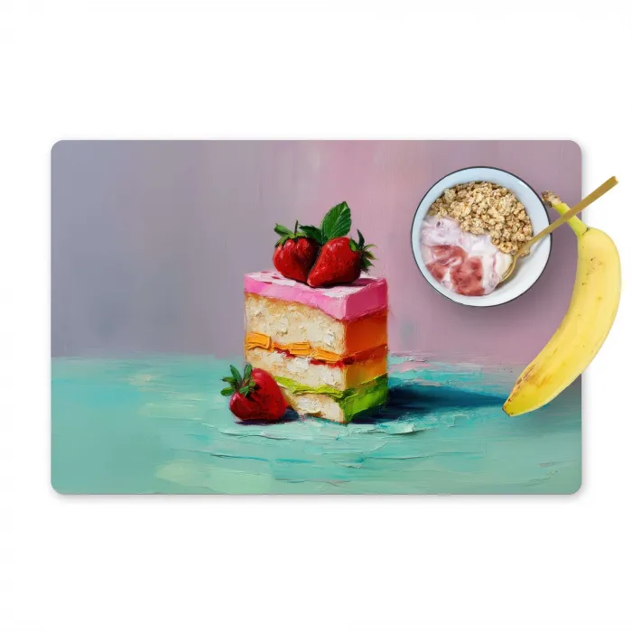 Taartje - Aardbeien - Glazuur - Kleurrijk Placemat vinyl groot -zzzproduct_Kitchenyeah-website