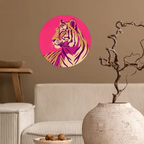 Tijger - Modern - Neon Wandcirkel behangsticker klein -sfeer1