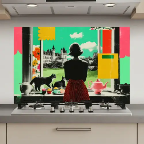 Vrouw - Keuken - Katten - Doorkijk keuken achterwand spatscherm klein -3d_website