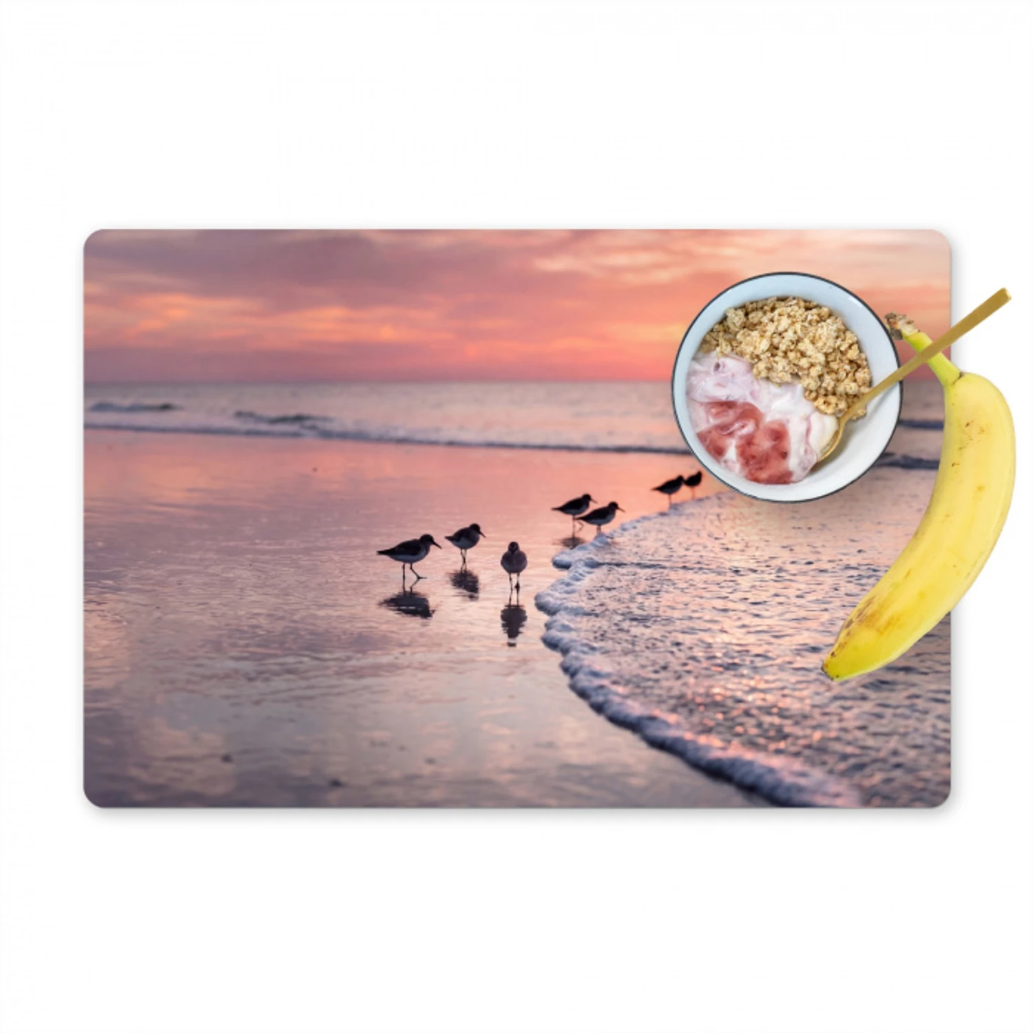 Meeuwen - Strand - Zee - Roze Placemat vinyl groot -zzzproduct_Kitchenyeah-website