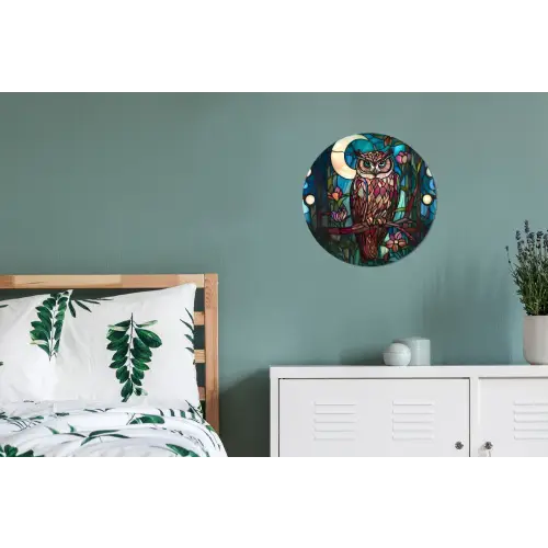 Uil - Mozaïek - Maan - Nacht Wandcirkel aluminium klein -slaapkamer