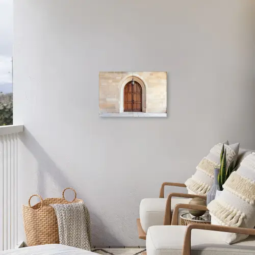 Houten - Deur - Lantaarn Tuinposter op houten frame 2 cm dik klein -sfeer1