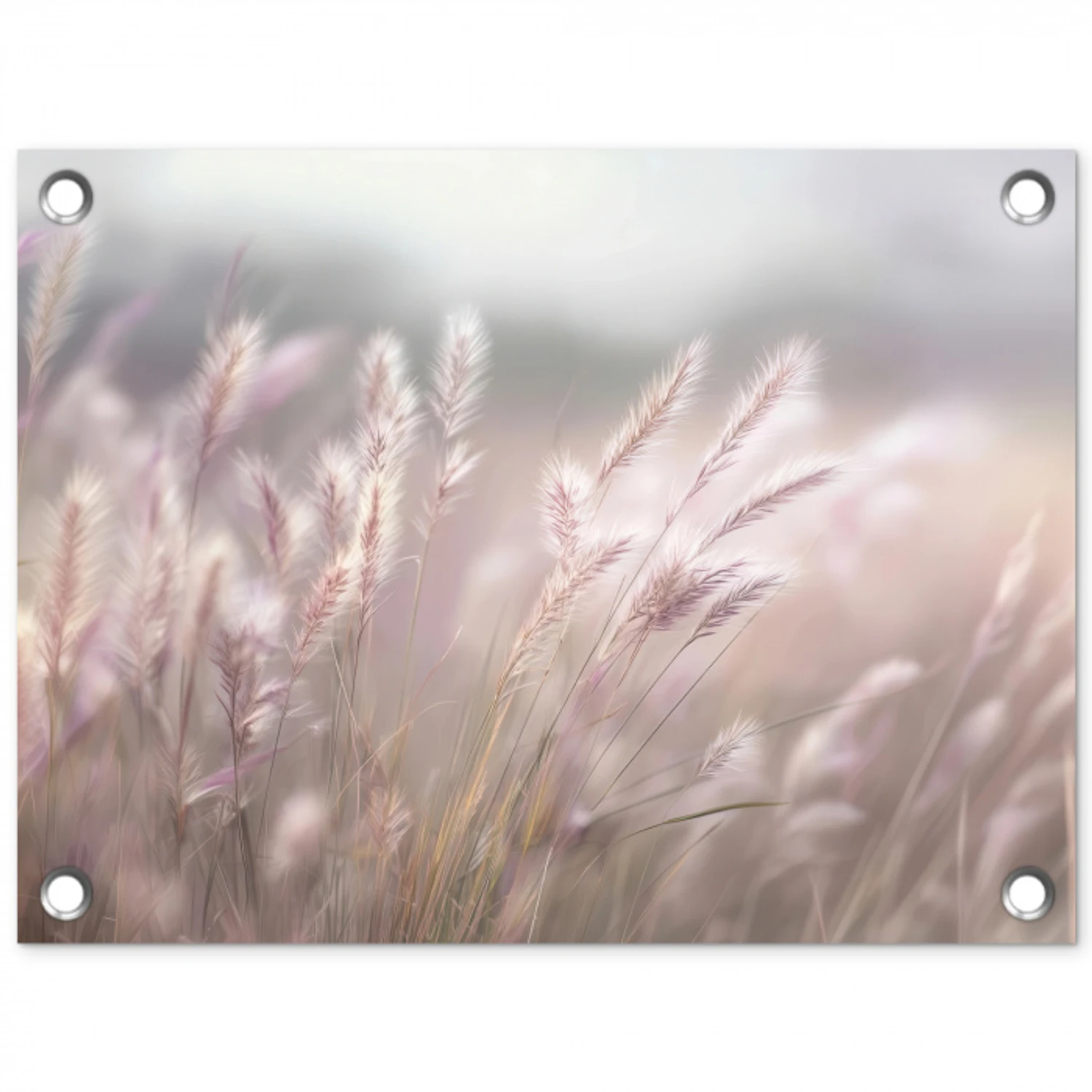 Graspluimen - Wind - Beige - Mistig tuinposter los doek klein -3d