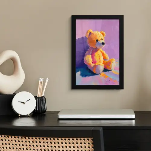 Teddybeer - Schaduw - Penseelstreken - Paars fotolijst zwart zonder passe partout klein -sfeer1