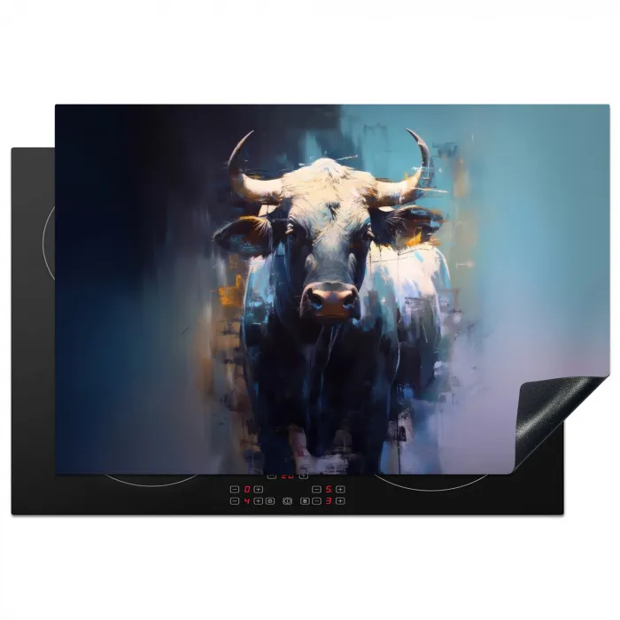 Stier - Zwart - Abstract - Horens Inductie beschermer vinyl 3mm klein -3d