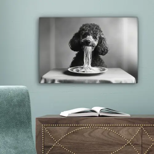 Poedel - Hond - Zwart - Wit - Schattig - Pasta canvas 2cm klein -sfeer4
