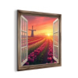Doorkijk - Tulpen - Zonsondergang - Bloemen - Kleurrijk aluminium wit klein -3d
