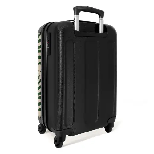 Patroon van bladeren in beige met donkergroen NBS - Handbagage koffer - Unisex middel -achterkant