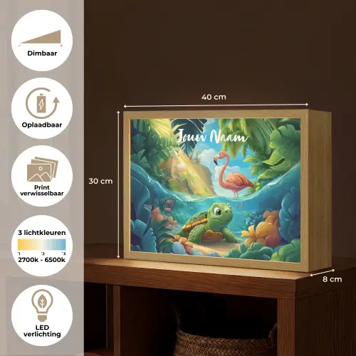 Schildpad - Flamingo - Tropisch - Oceaan Light Box met batterij (Wandlamp kind) middel -USP_websiteoverzichtNL