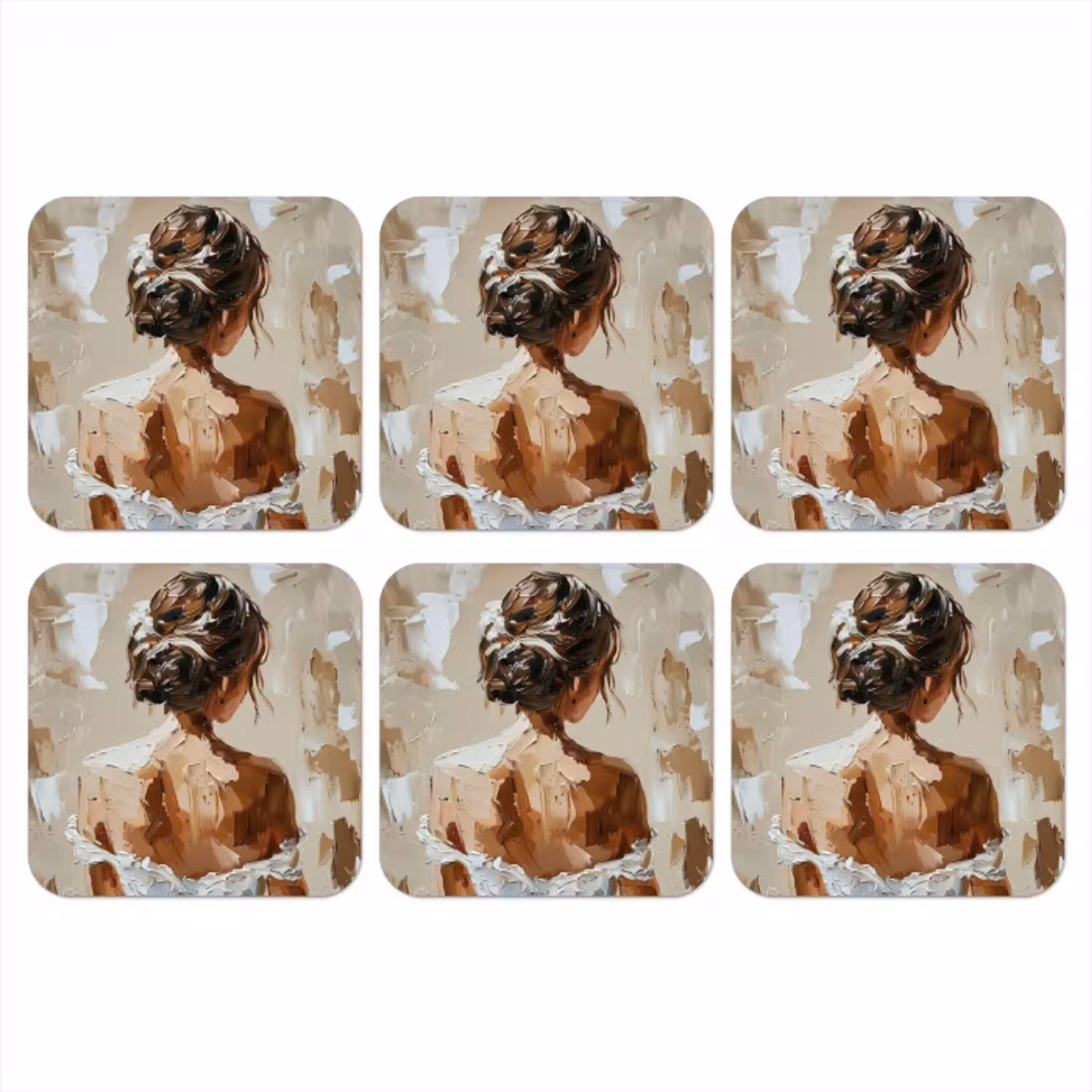 Vrouw - Verf - Abstract - Beige - Modern onderzetter kurk middel -3d