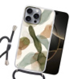 Abstract - Vormen - Modern - Kunst - Groen - Bruin Hoesje iPhone 16 Pro Max met koord klein -sfeer1